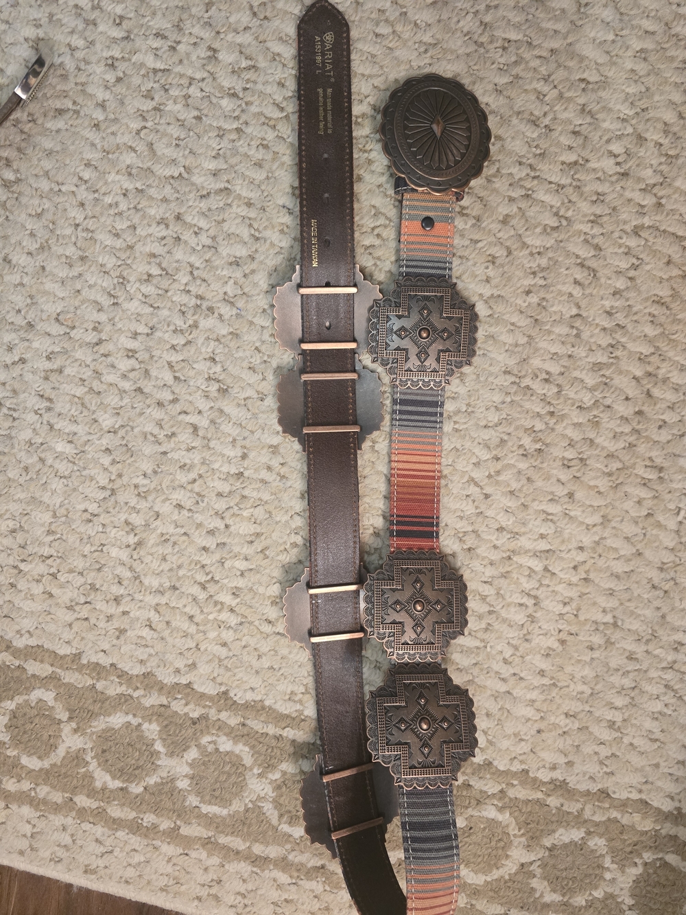Ariat Brown Leather Belt with Striped Orange & Gray, Brown AZTEC VIBE